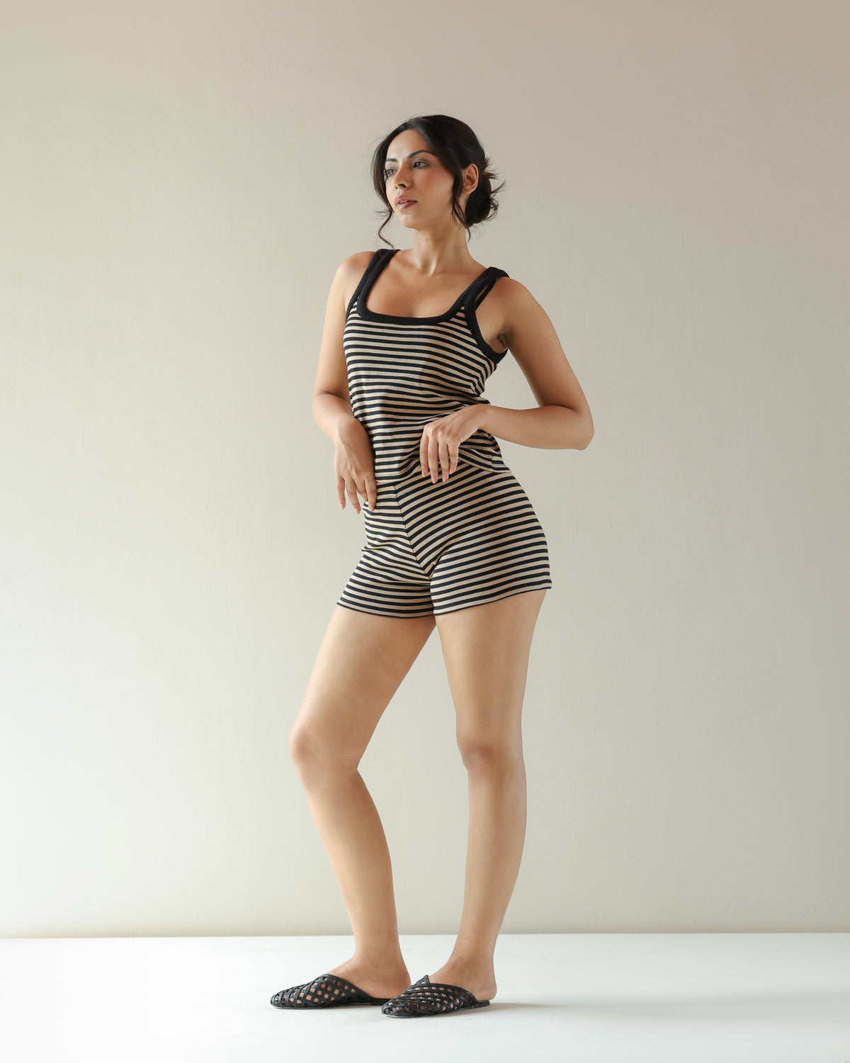 Sail Tank Top - Beige and Black Stripe