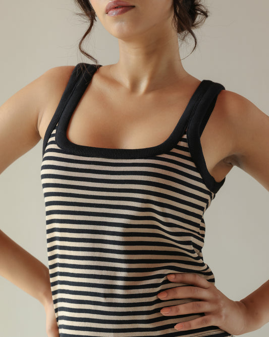 Sail Tank Top - Beige and Black Stripe
