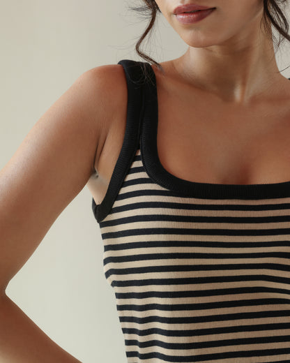 Sail Tank Top - Beige and Black Stripe