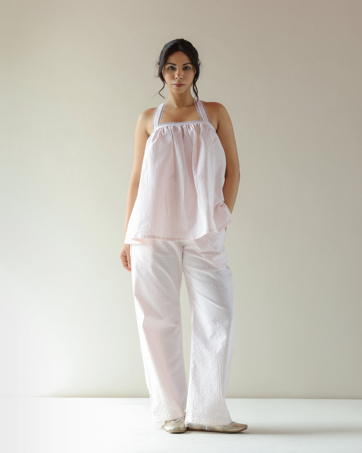Kai Top - Pink Seersucker Stripe