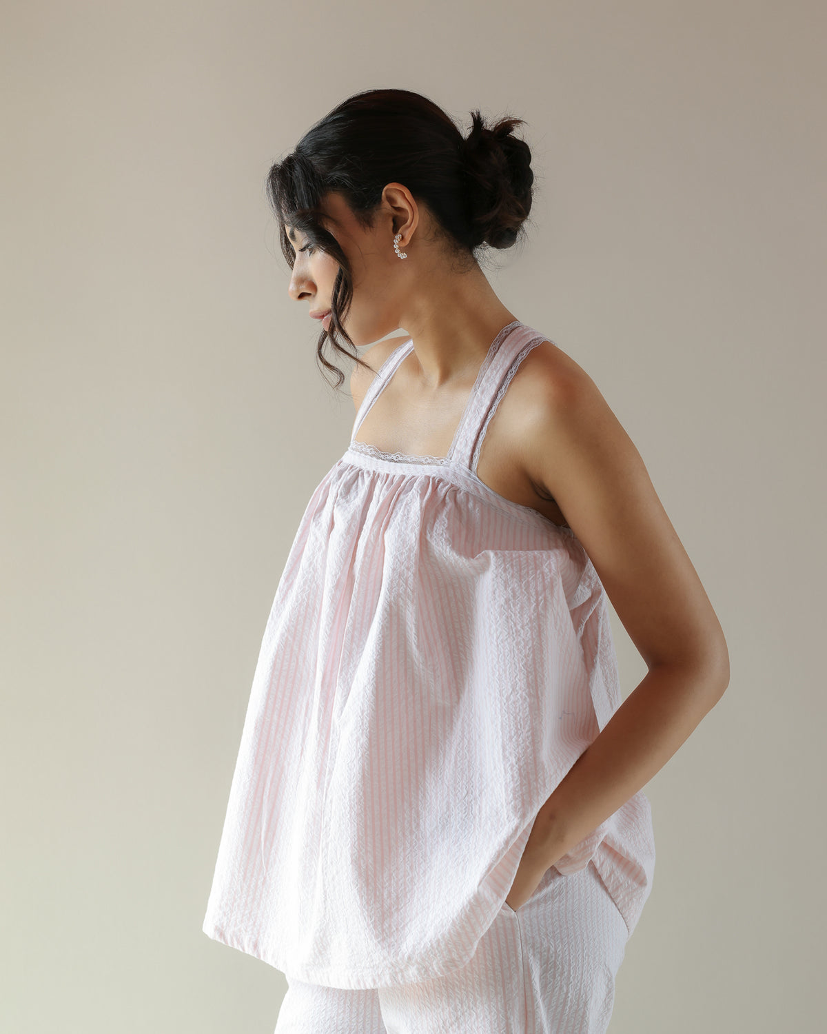 Kai Top - Pink Seersucker Stripe