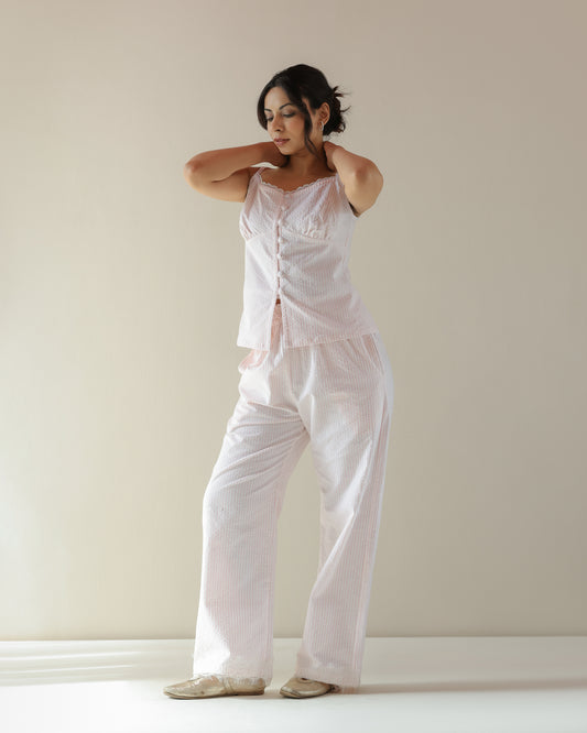 Amy Top in pink seersucker stripe