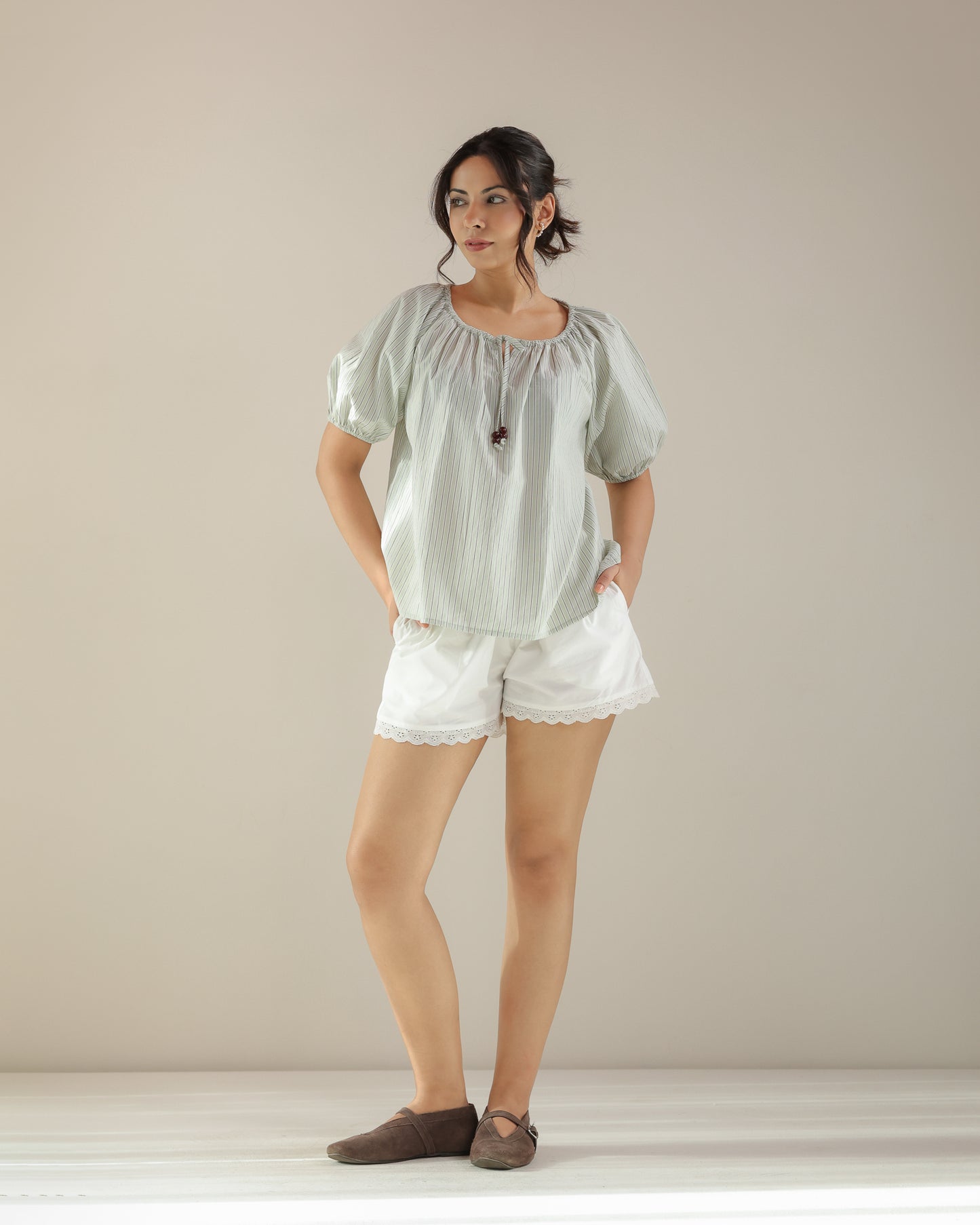 Reverie Top - Green Stripe
