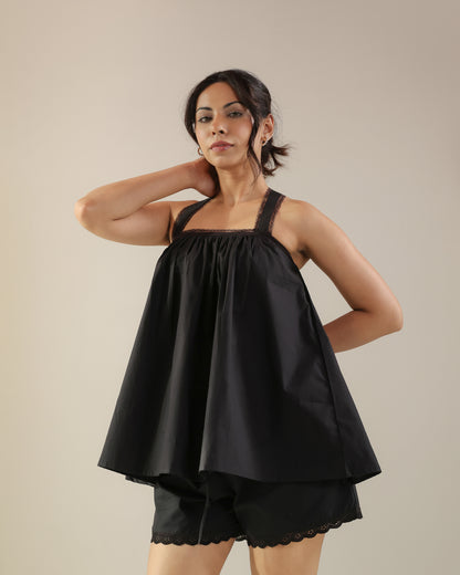 Kai Top - Black Poplin