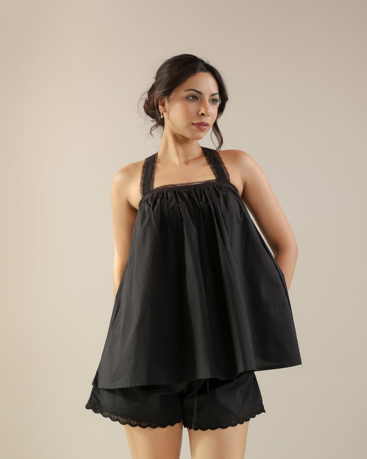 Kai Top - Black Poplin