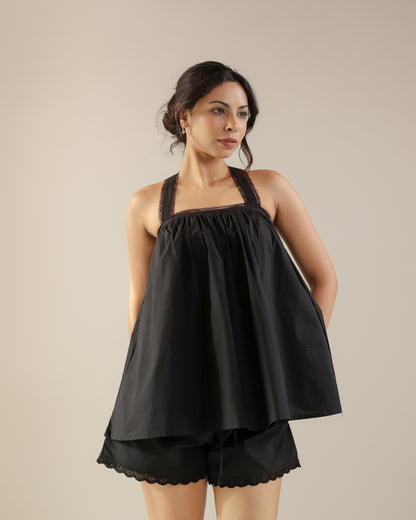 Kai Top - Black Poplin
