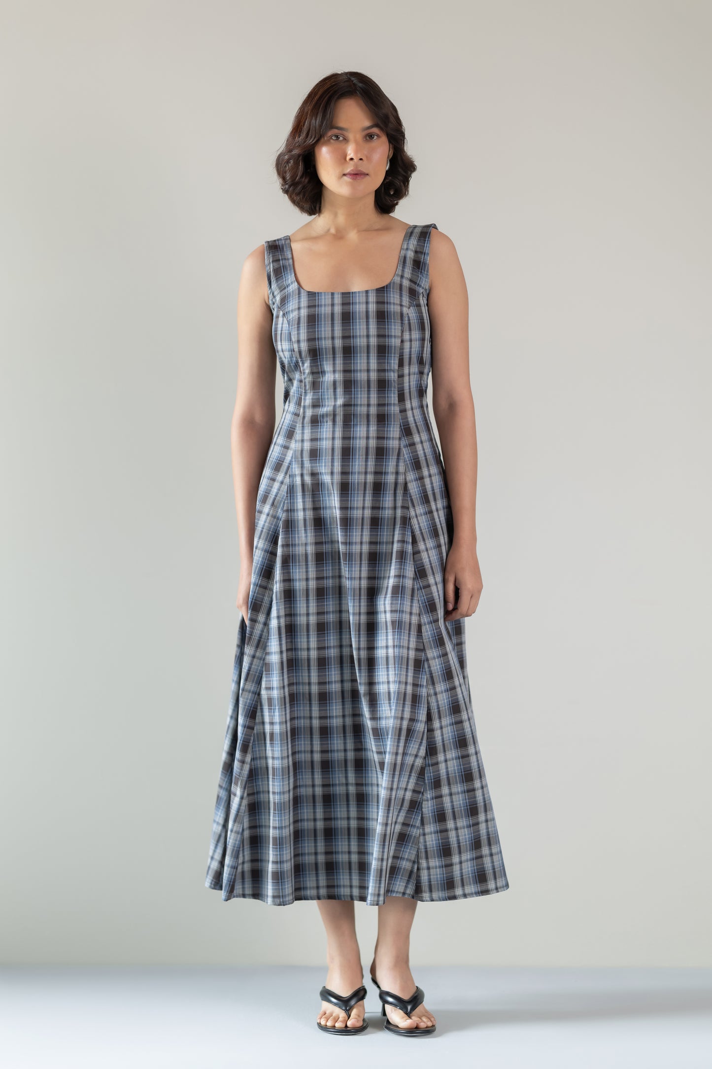 The Dusk Dress- Blue Brown Plaid