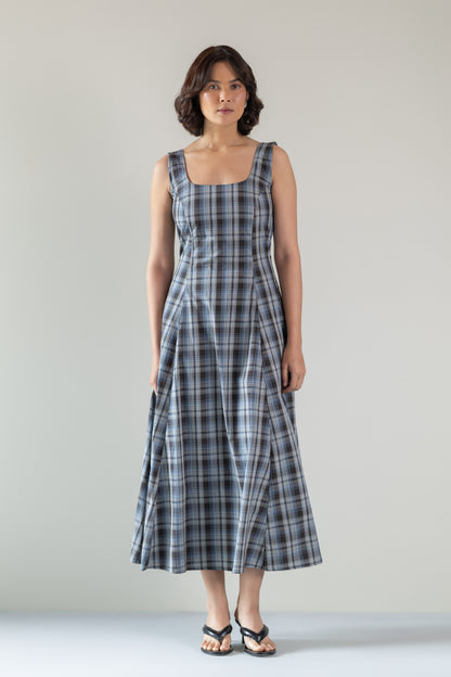 The Dusk Dress- Blue Brown Plaid