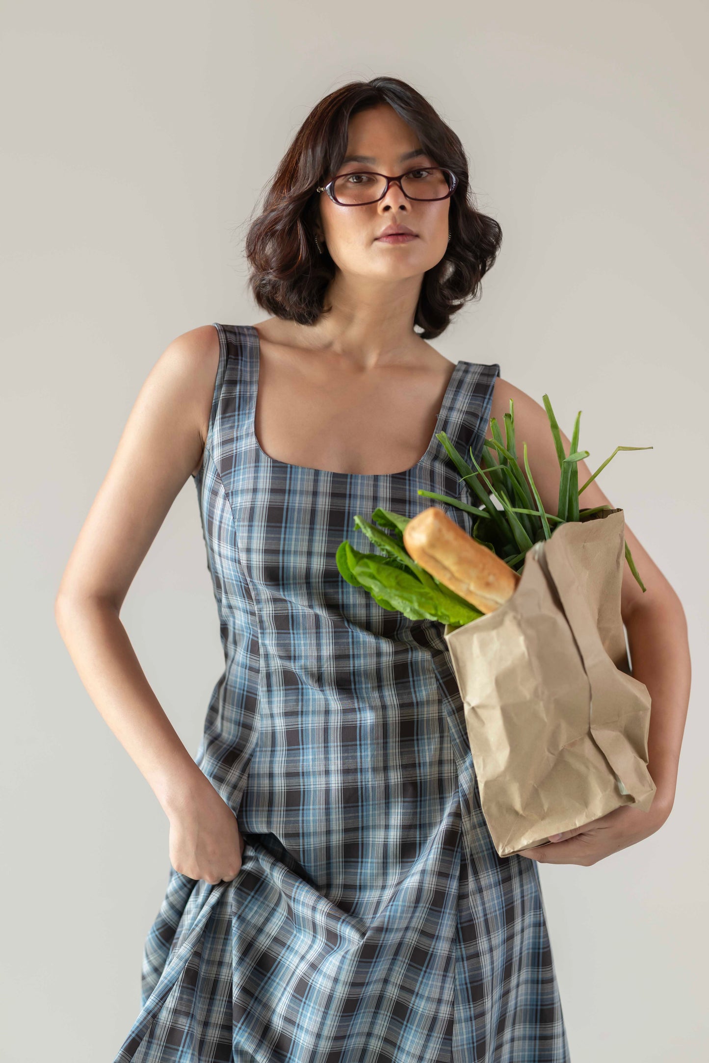 The Dusk Dress- Blue Brown Plaid