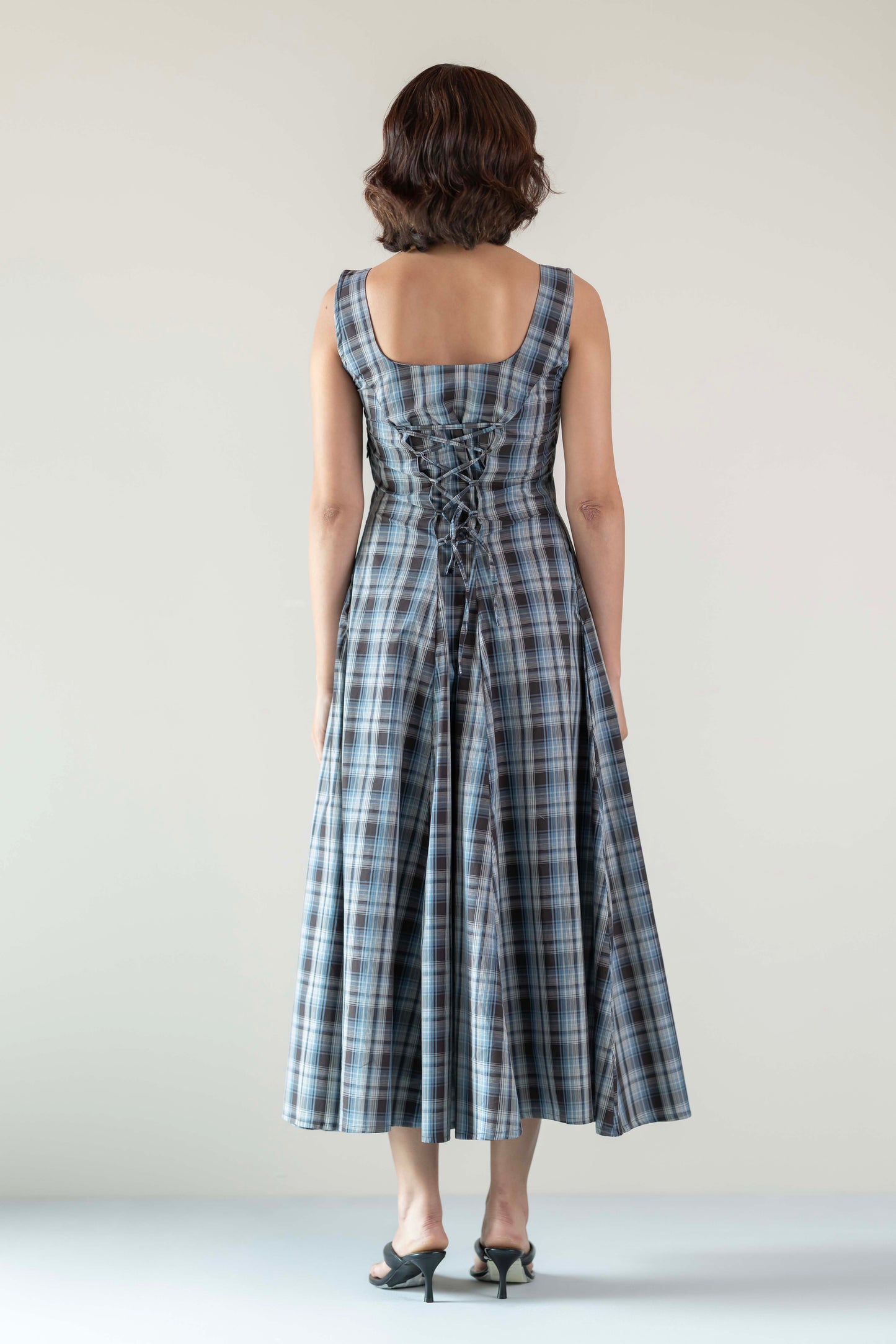 The Dusk Dress- Blue Brown Plaid