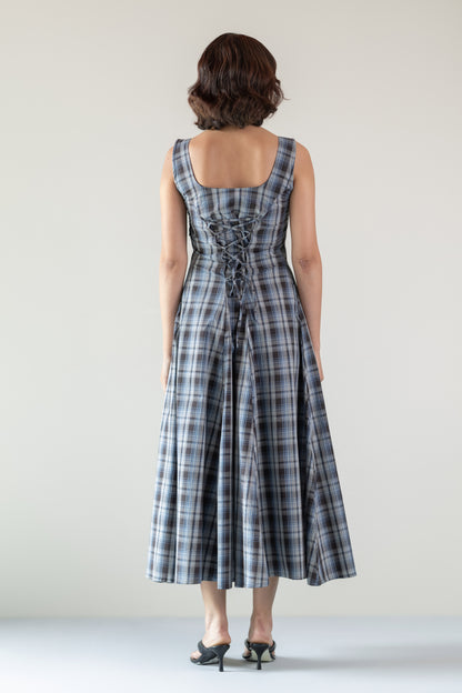The Dusk Dress- Blue Brown Plaid