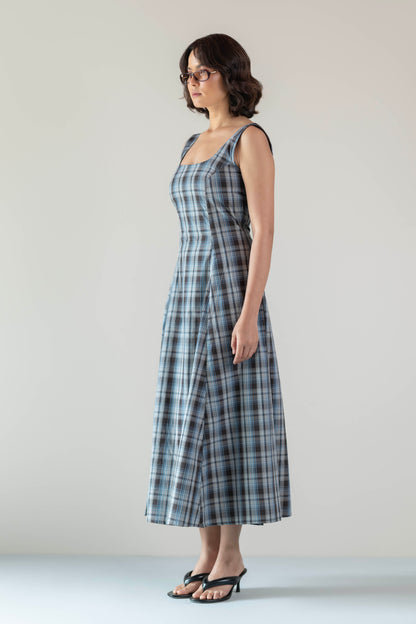 The Dusk Dress- Blue Brown Plaid