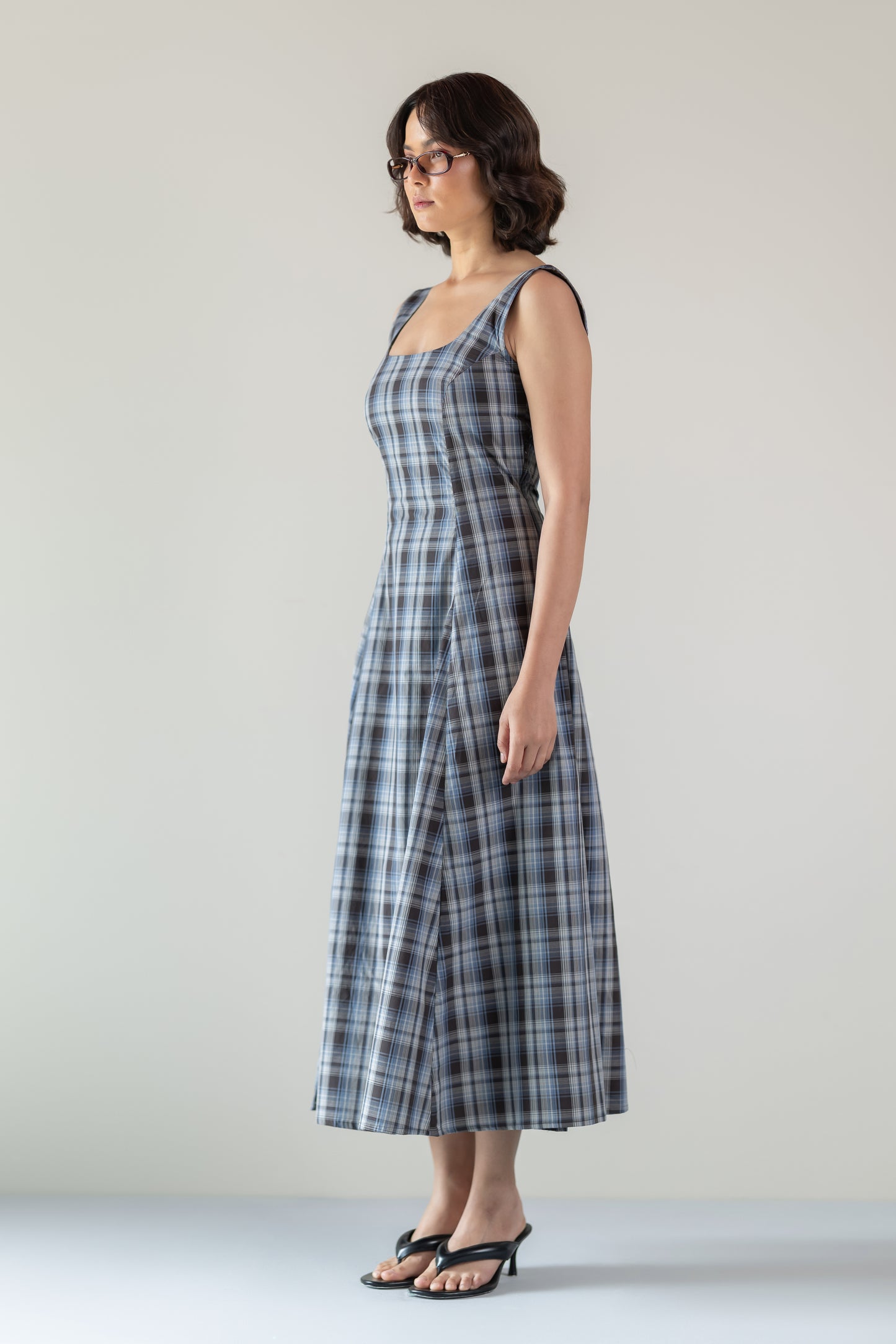The Dusk Dress- Blue Brown Plaid