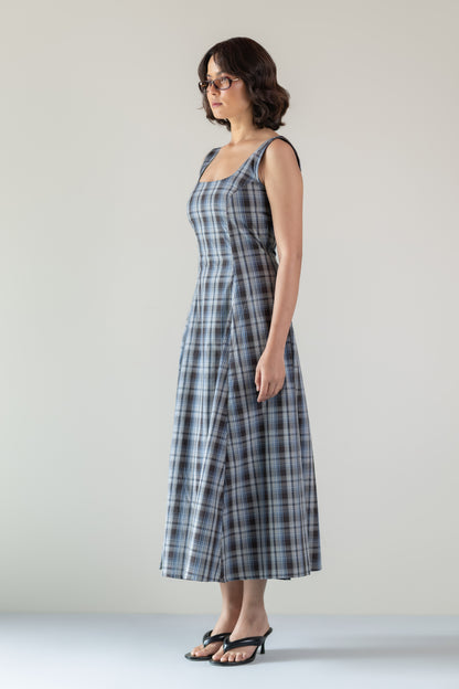 The Dusk Dress- Blue Brown Plaid
