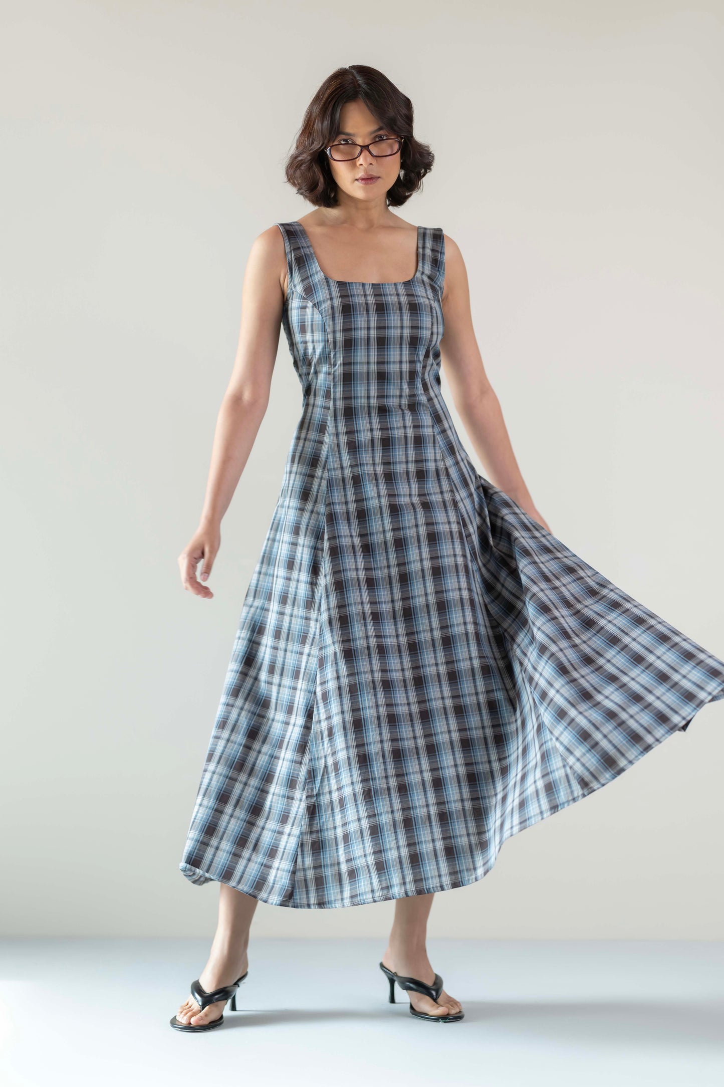 The Dusk Dress- Blue Brown Plaid