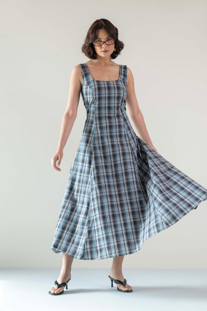 The Dusk Dress- Blue Brown Plaid