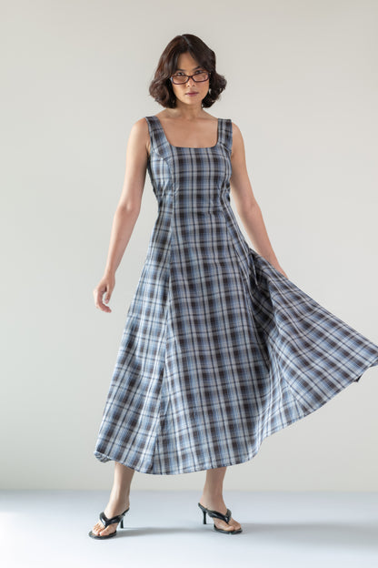 The Dusk Dress- Blue Brown Plaid