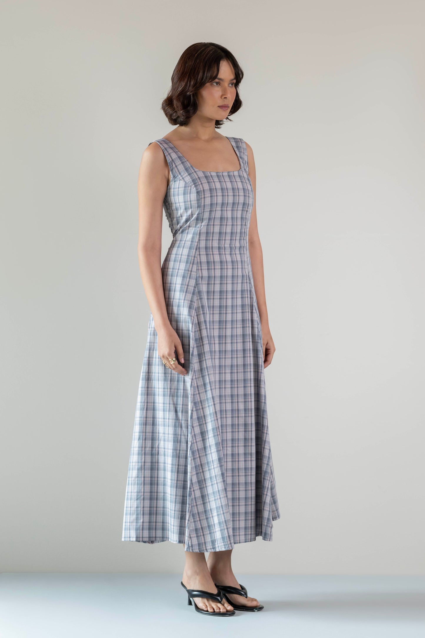 The Dusk Dress- Pink Grey Check