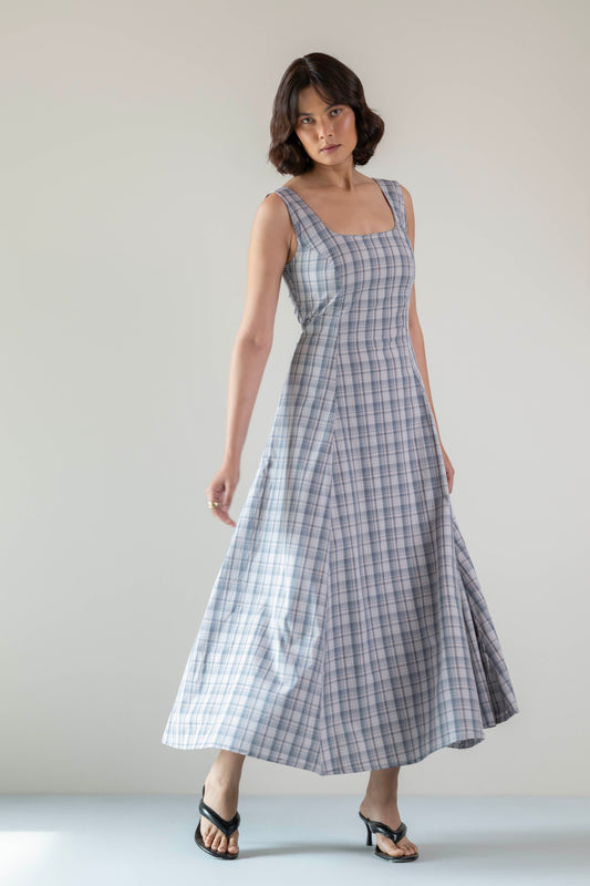 The Dusk Dress- Pink Grey Check