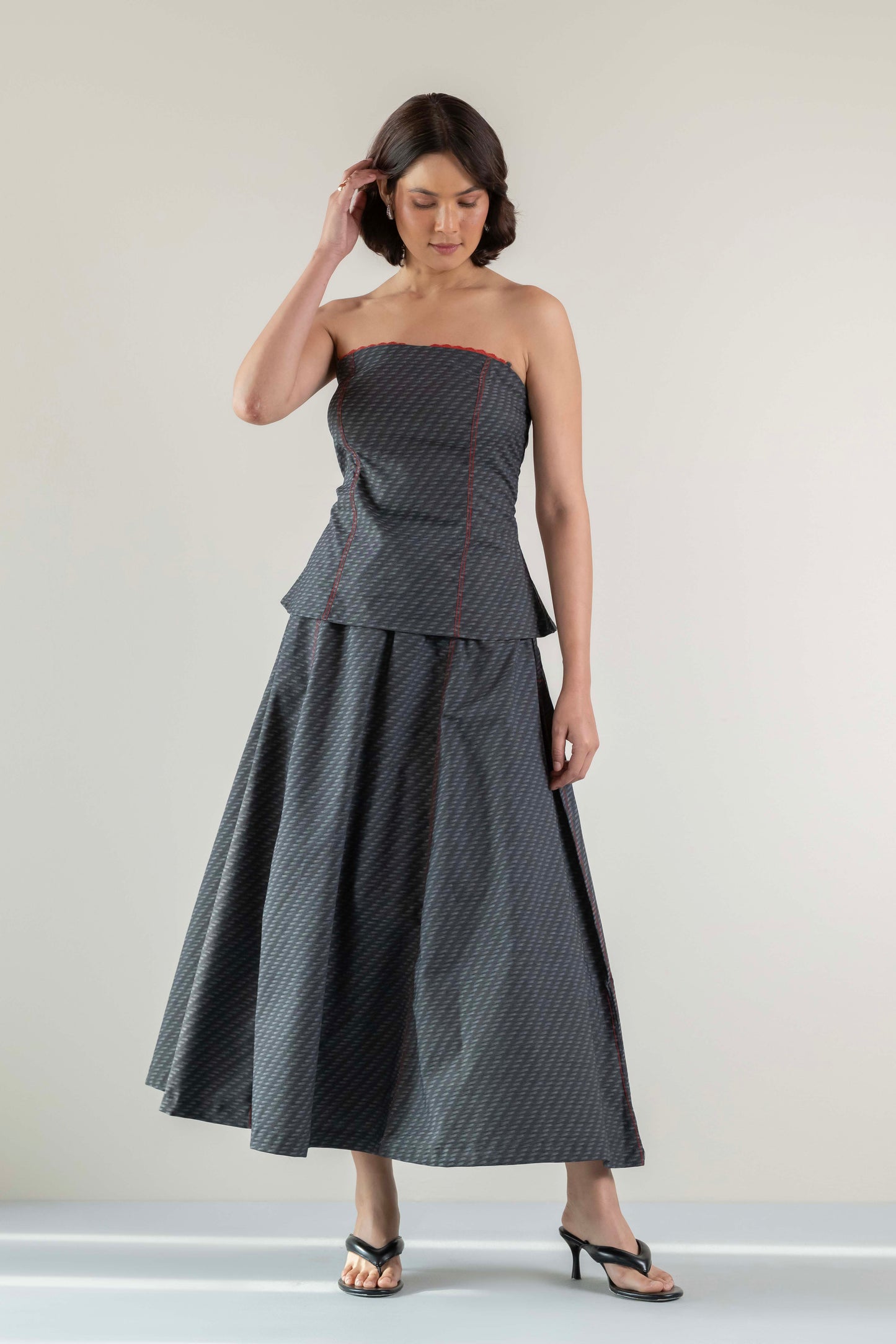 Denim Panel Skirt- Black
