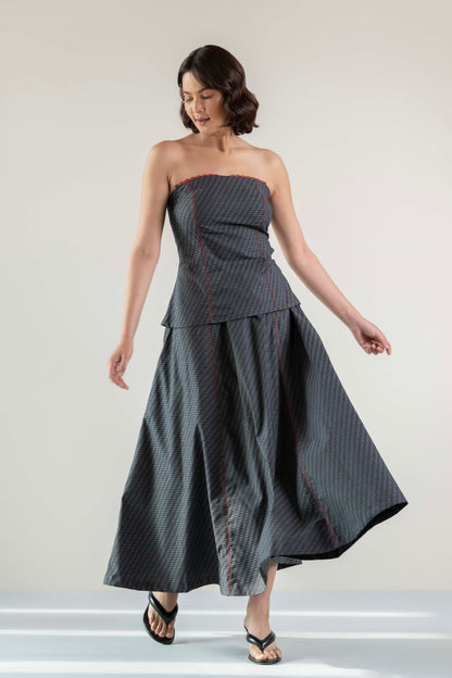 Denim Panel Skirt- Black