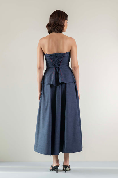 Denim Panel Skirt- Blue