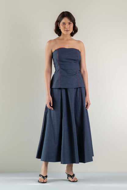 Denim Panel Skirt- Blue
