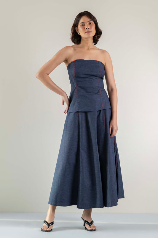 Denim Panel Skirt- Blue