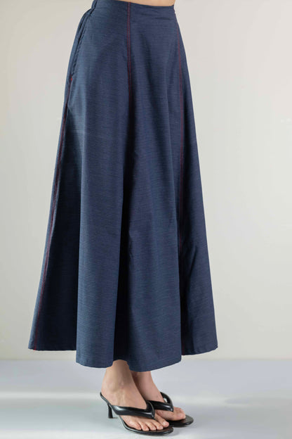 Denim Panel Skirt- Blue