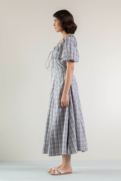 Blossom Swirl Dress- Pink Grey Check