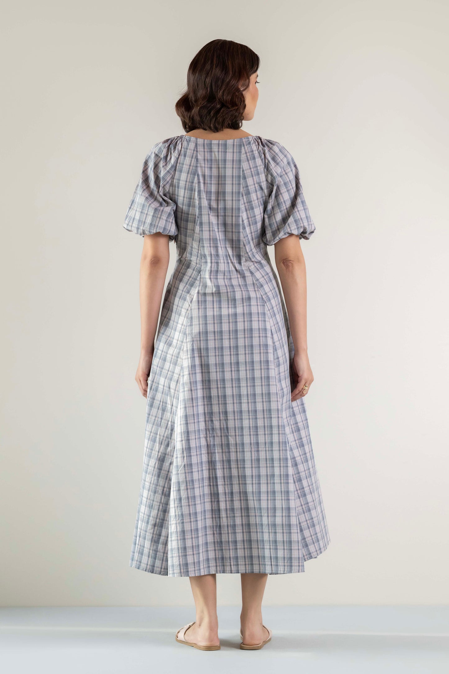 Blossom Swirl Dress- Pink Grey Check
