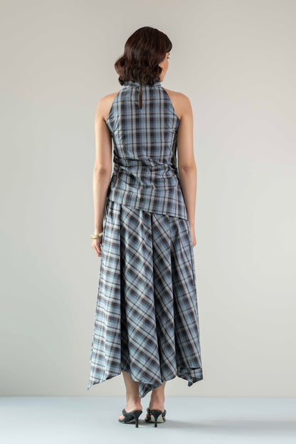 Nova Halter Top- Blue Brown Plaid