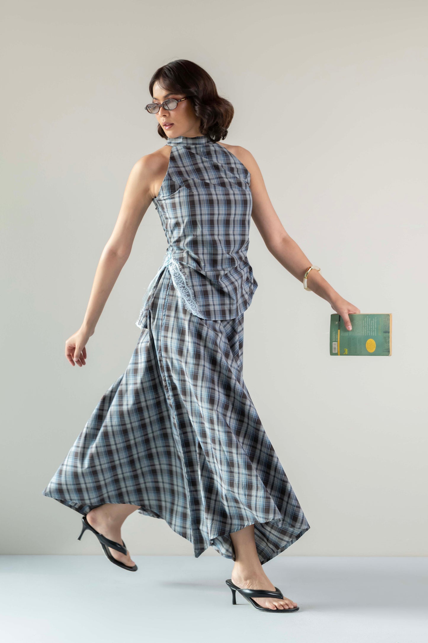 The Handkerchief Skirt- Blue Brown Plaid
