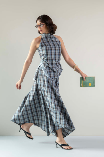The Handkerchief Skirt- Blue Brown Plaid