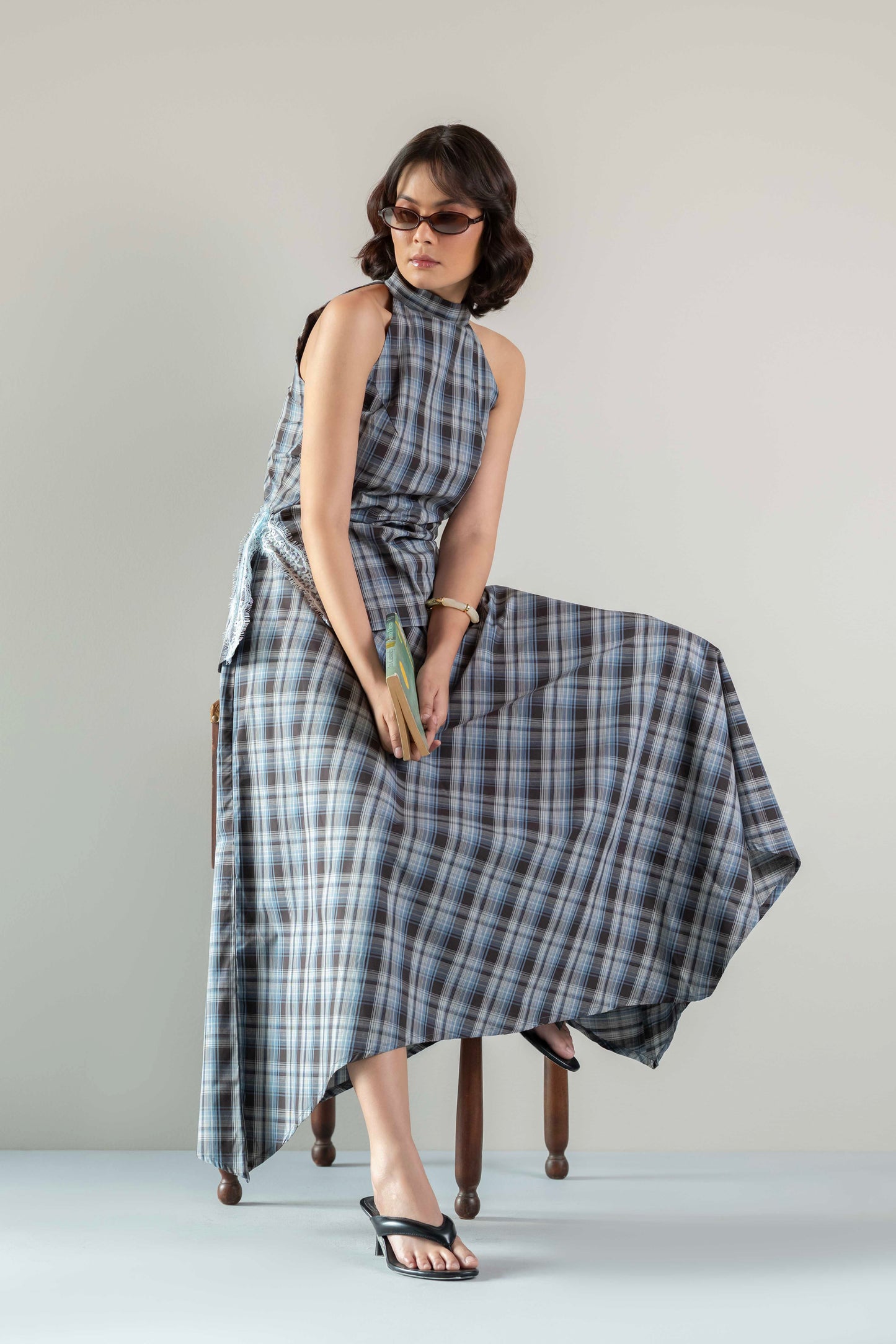 The Handkerchief Skirt- Blue Brown Plaid