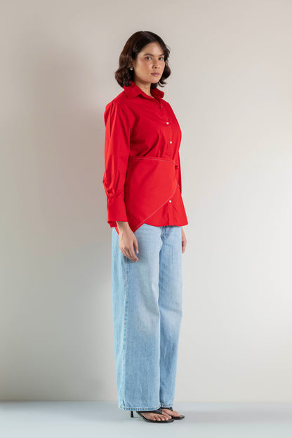 The Sash Wrap Shirt- Goji Red