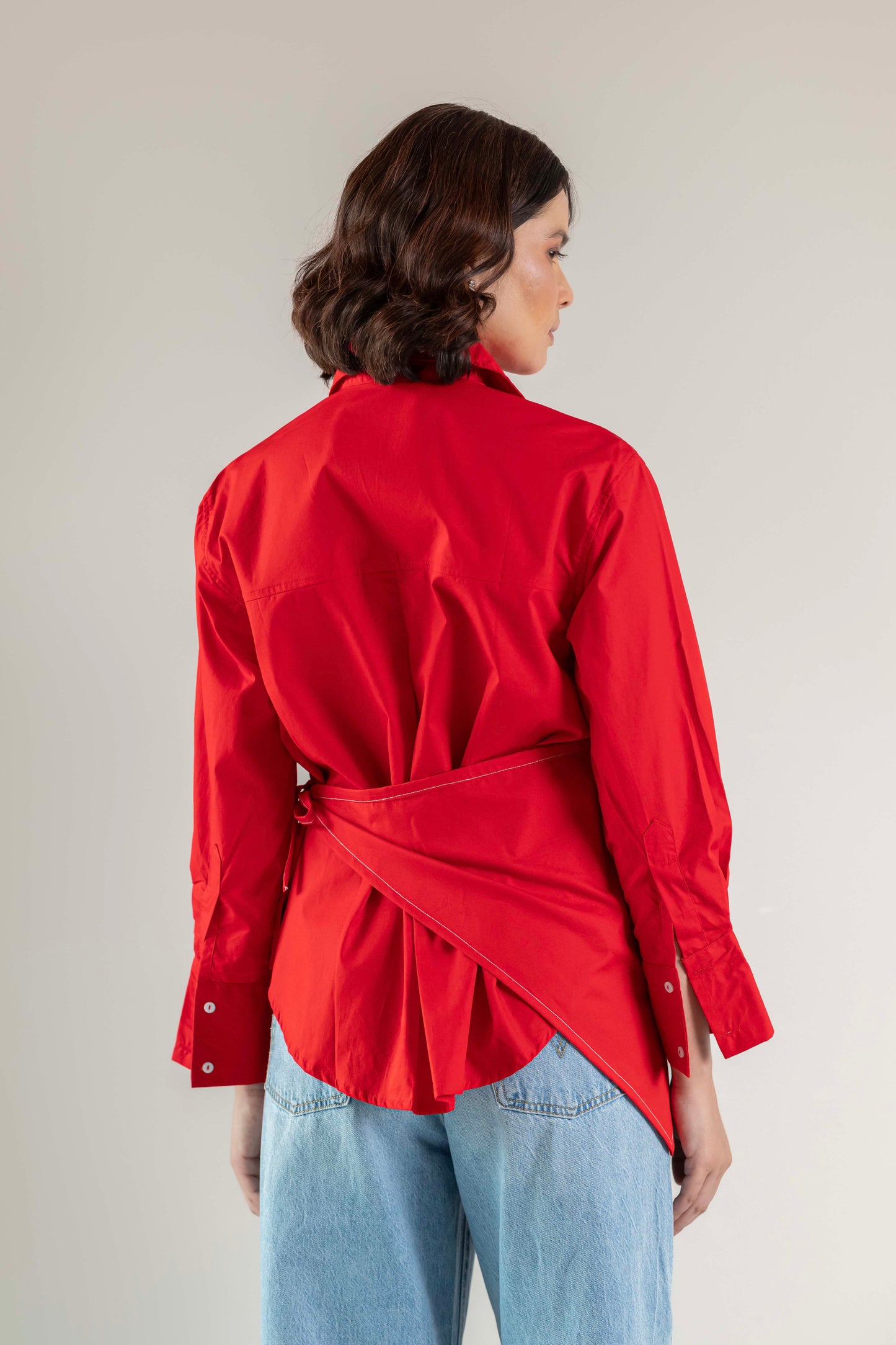 The Sash Wrap Shirt- Goji Red