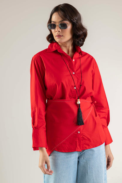 The Sash Wrap Shirt- Goji Red