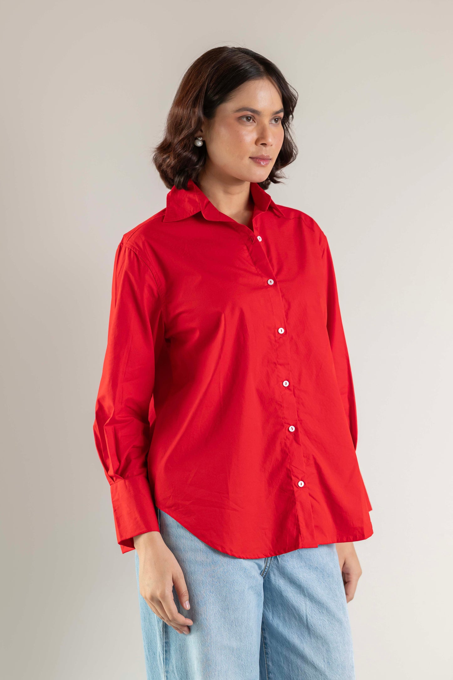 The Sash Wrap Shirt- Goji Red