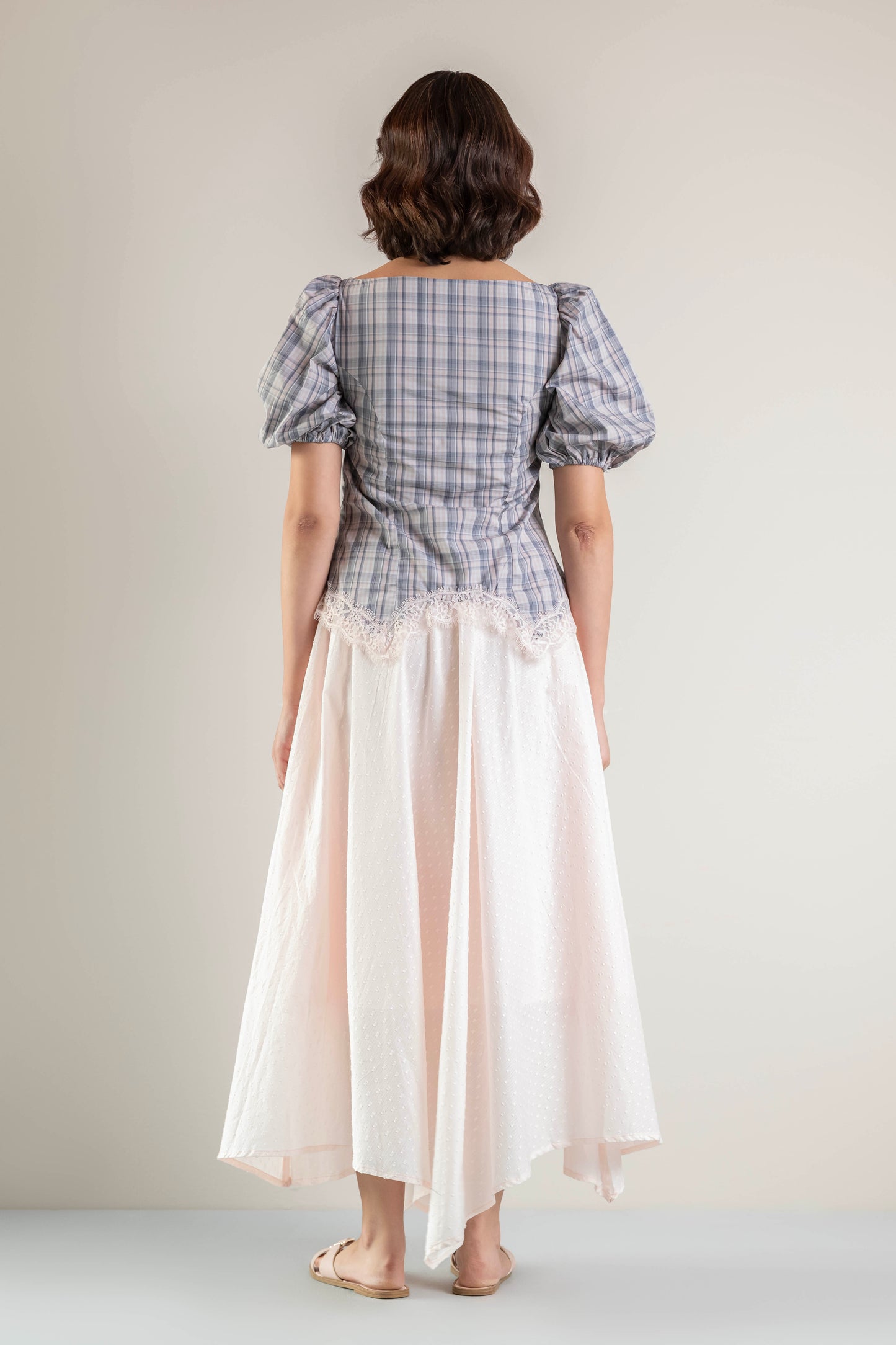 Meadow Top- Pink Grey Check