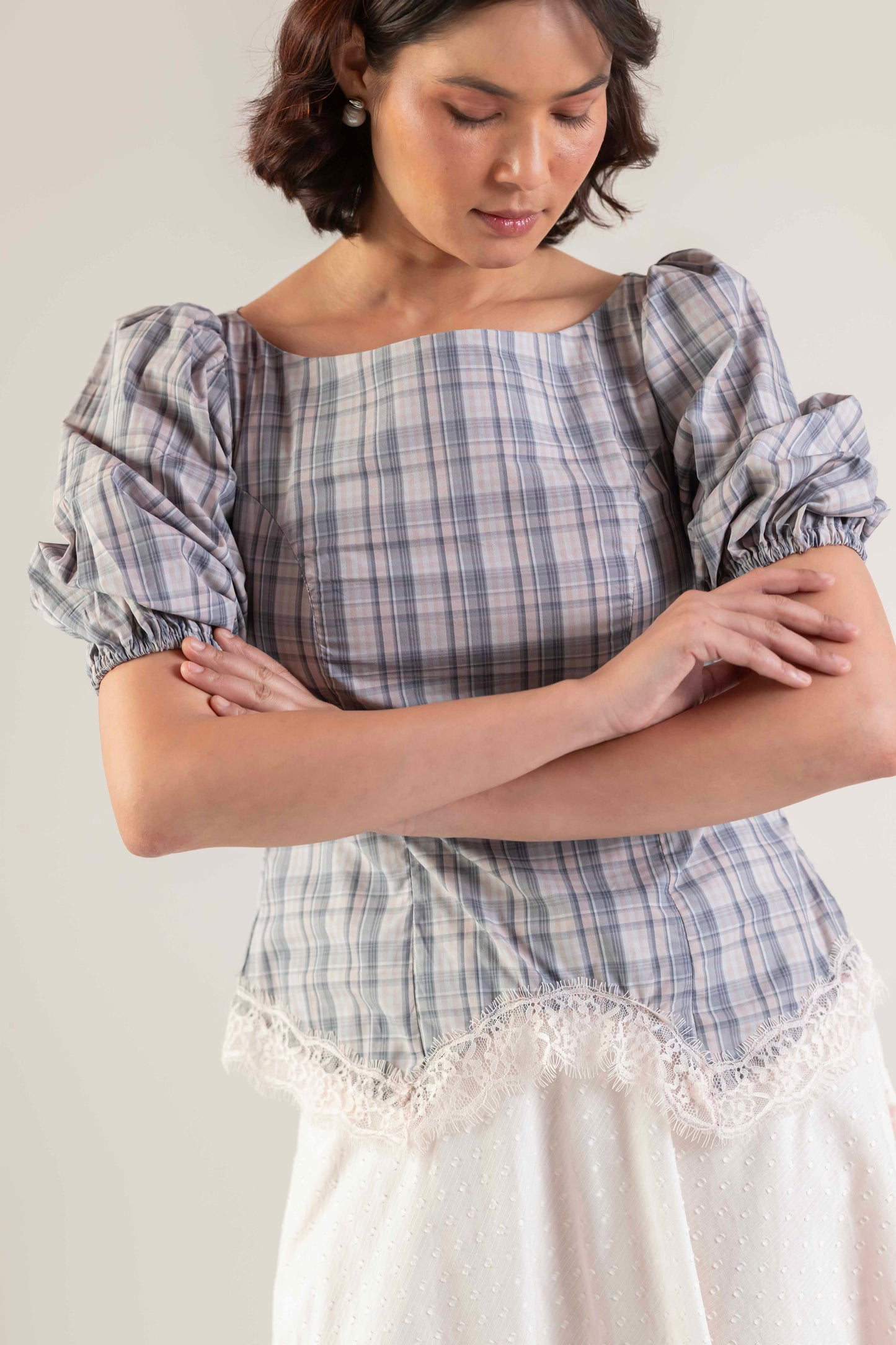 Meadow Top- Pink Grey Check