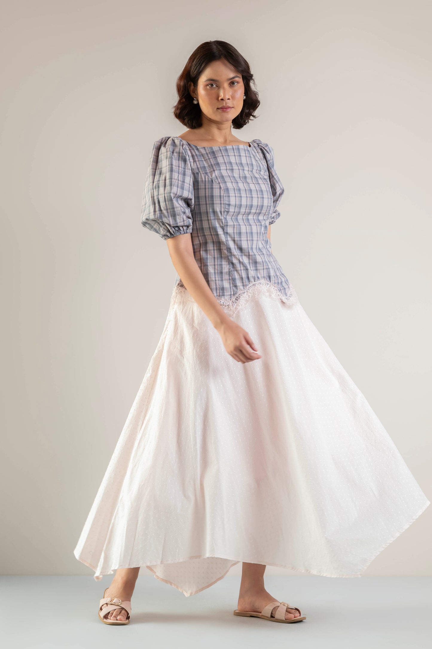 Meadow Top- Pink Grey Check