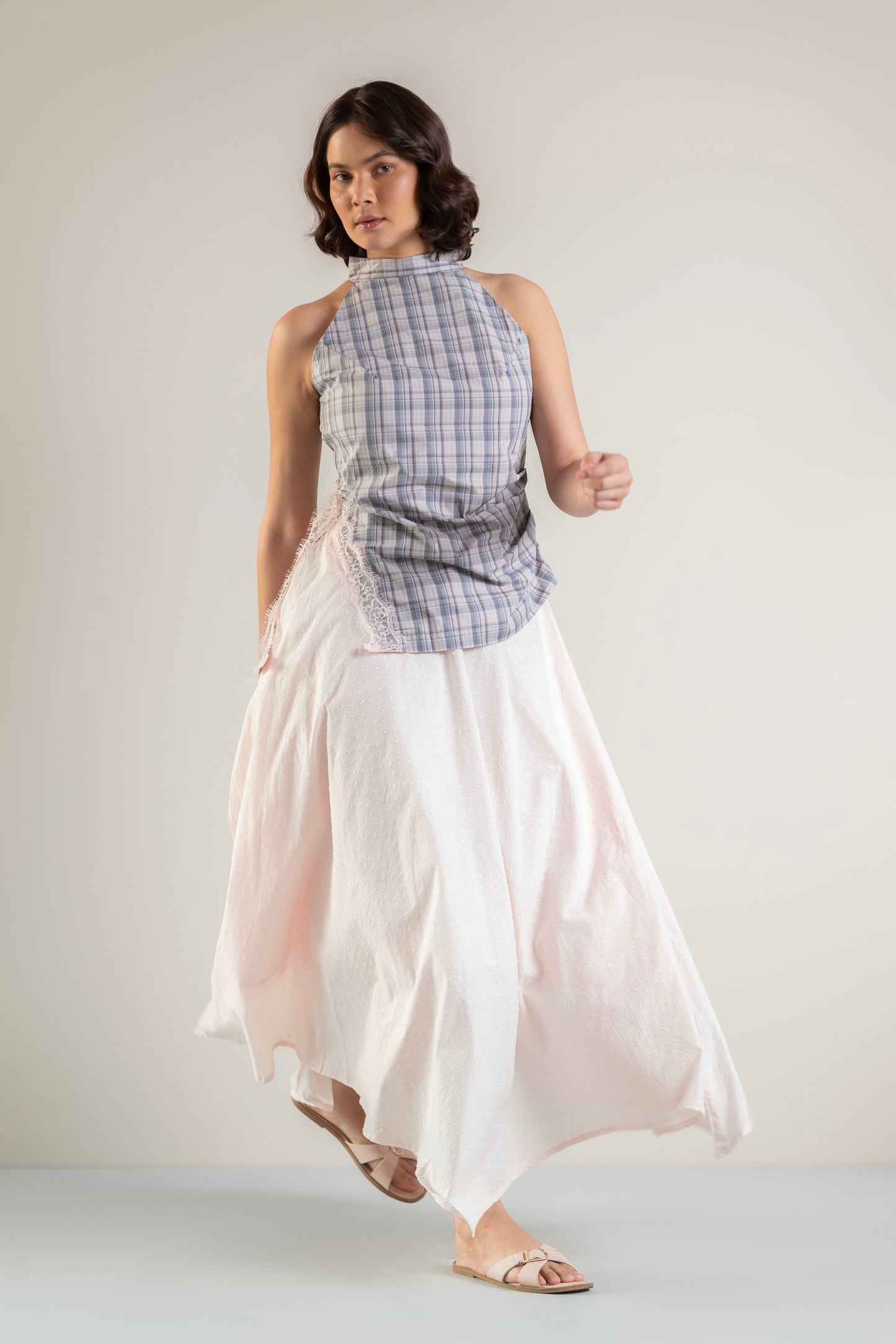 Nova Halter Top- Pink Grey Check