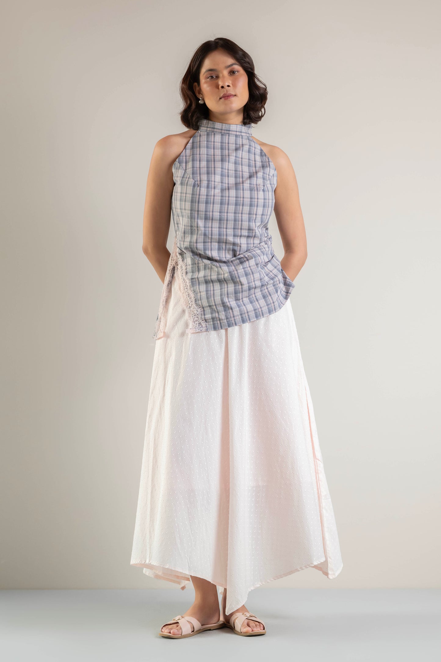 Nova Halter Top- Pink Grey Check