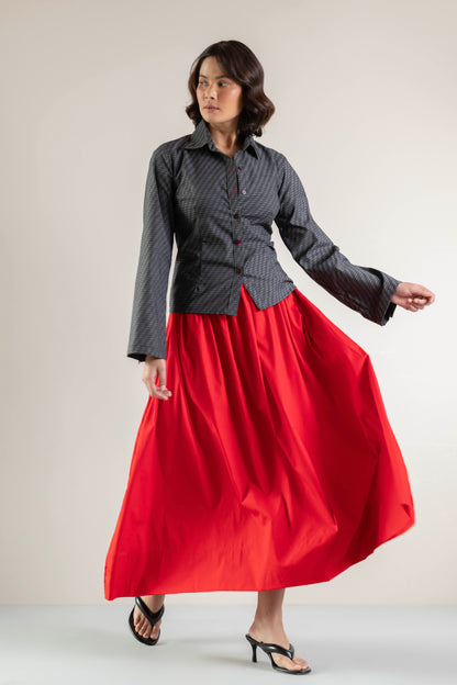 Goji Red Cotton Poplin Skirt