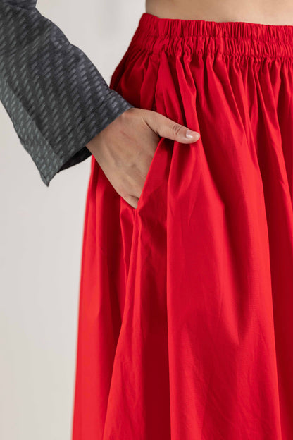 Goji Red Cotton Poplin Skirt