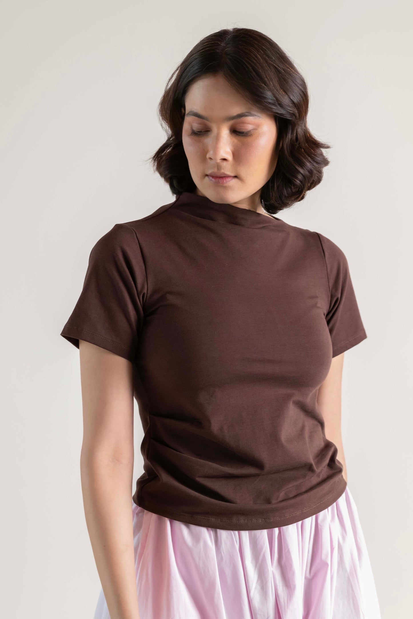 The Mock Neck Tee- Chocolate Brown