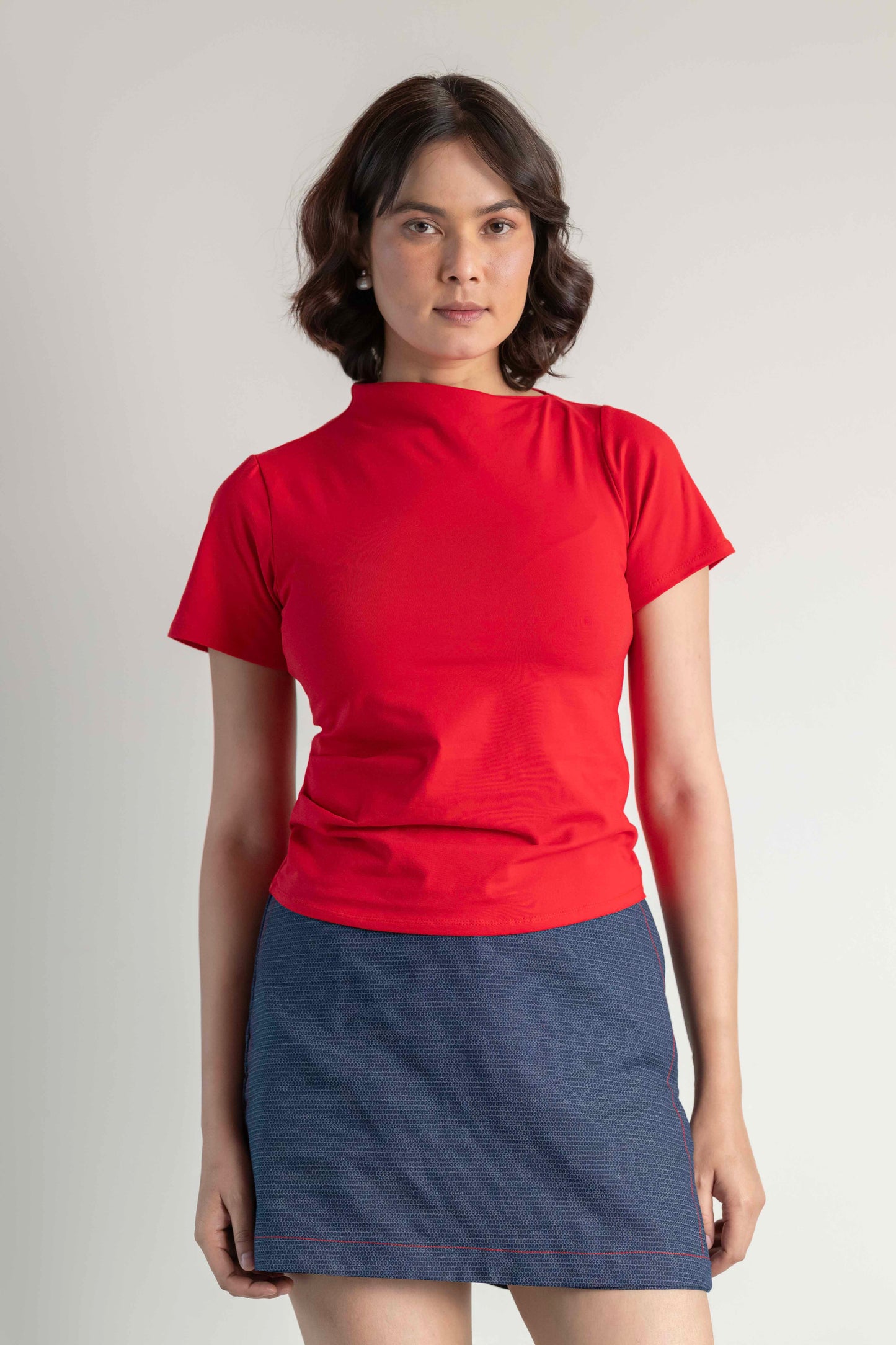 The Mock Neck Tee- Goji Red