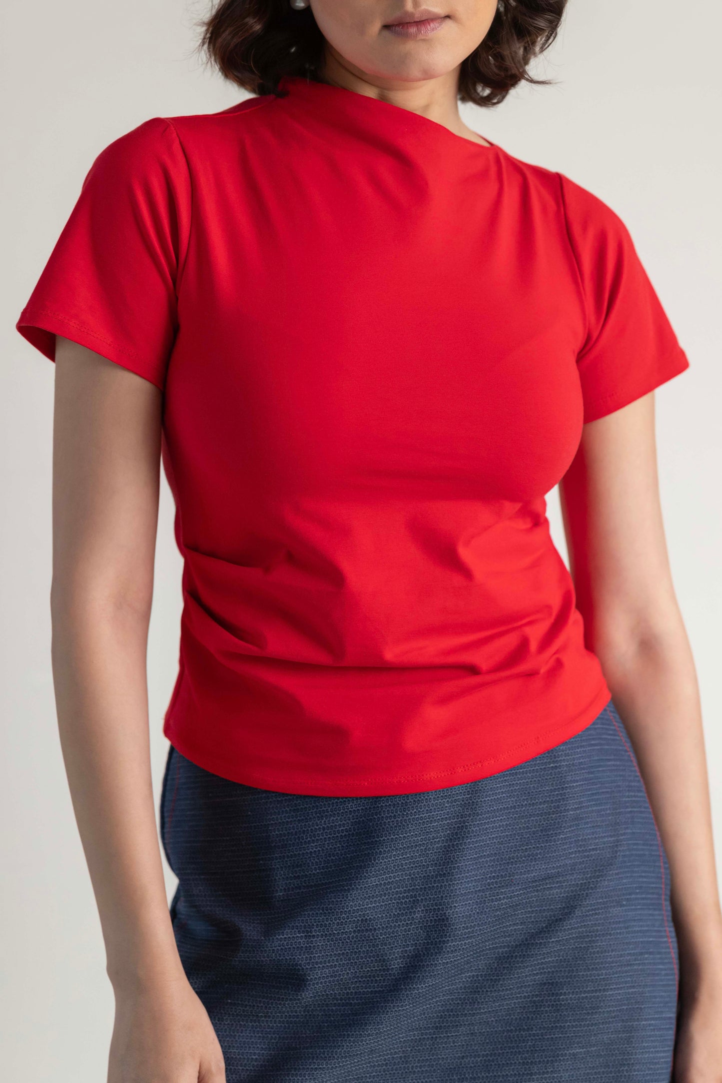 The Mock Neck Tee- Goji Red