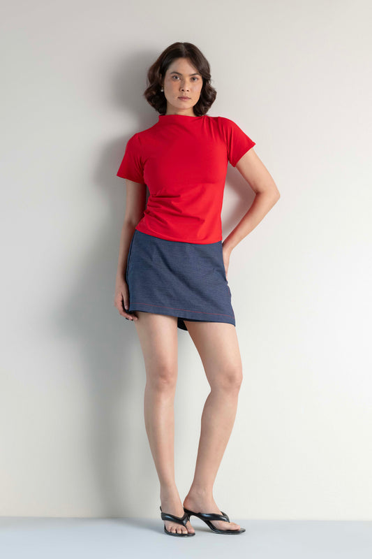 The Mock Neck Tee- Goji Red